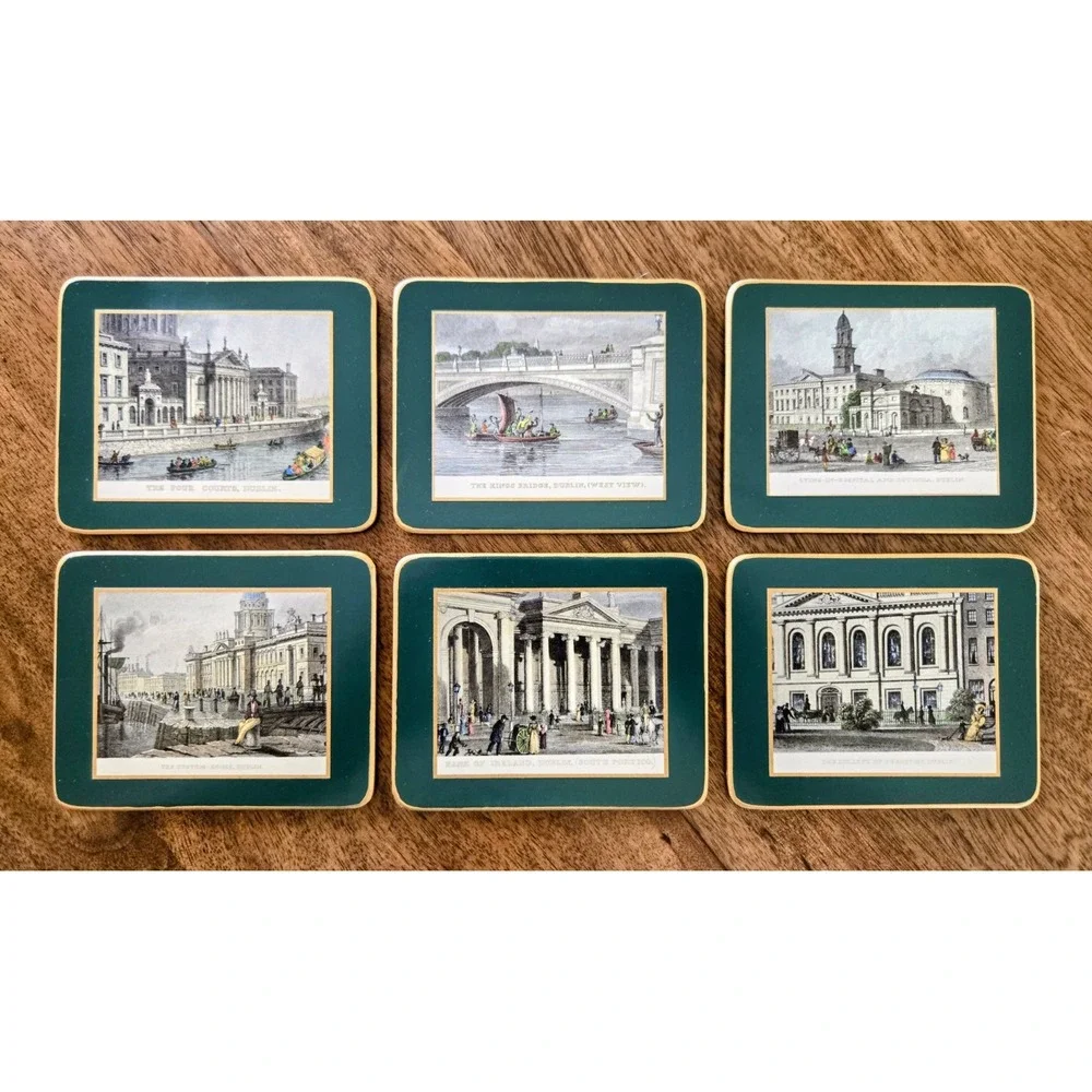 Vintage Lady Clare Coasters - Set Of Six (6) Classic Dublin, Ireland Landmarks